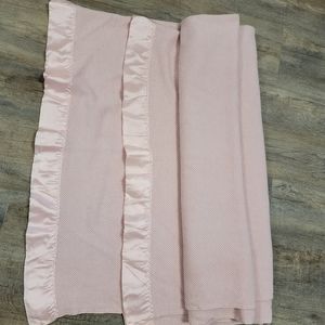 Vintage Morgan Patsy J Thermal Woven Pink Blanket Wide Nylon Satin Trim 74x75
